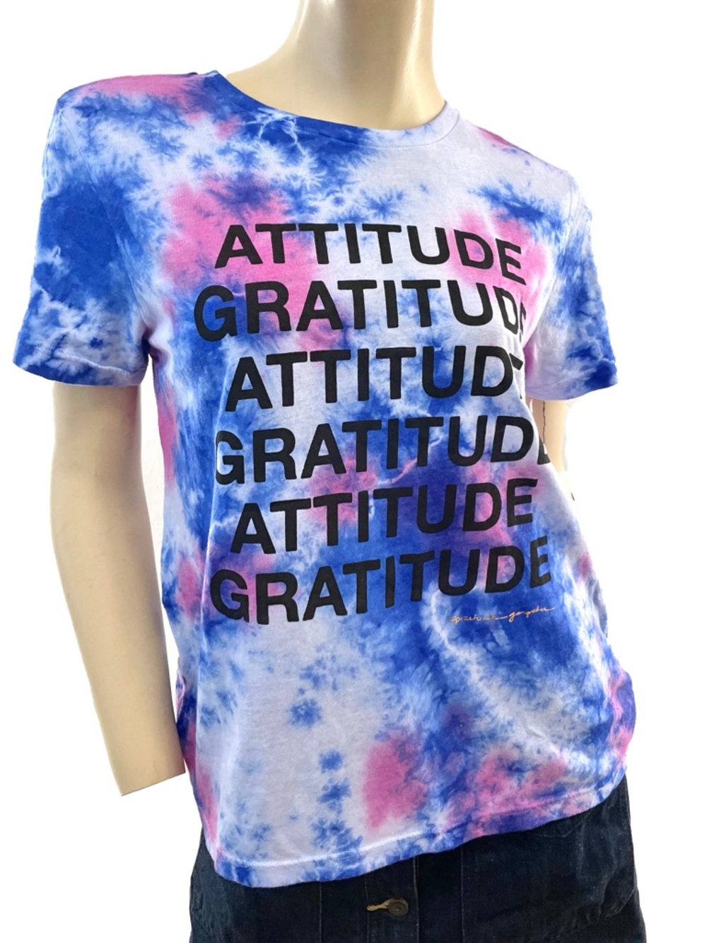 Spiritual Gangster- Blue & Pink Tie-Dye 'Attitude Gratitude' Tee- S